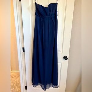 Vineyard Collection Navy Front Pleated Strapless Maxi Dress Size 6
